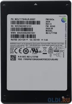 Твердотельный диск 1920GB Samsung Enterprise PM1643a, V-NAND, 2.5", SAS, [R/W - 2100/1800 MB/s] TBW 3504 OEM