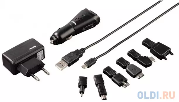 Сетевое + автомобильное зарядное HAMA H-17884 1A microUSB черный
