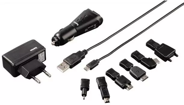 Сетевое + автомобильное зарядное Hama H-17884 1A microUSB черный