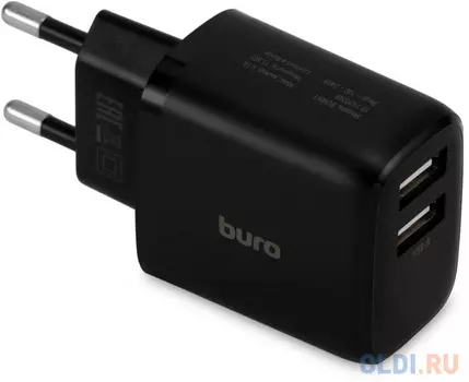 Сетевое зарядное устройство Buro BUWH1, 2xUSB, 15.5Вт, 3.1A, черный [buwh15s200bk]