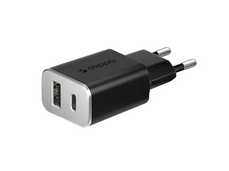 Сетевое зарядное устройство Deppa 11386 USB + USB Type-C 3.4А, черный