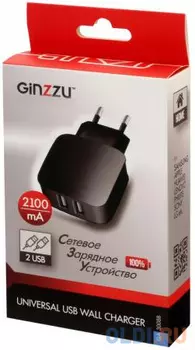 Сетевое зарядное устройство GINZZU GA-3008B 2.1A 2 х USB черный