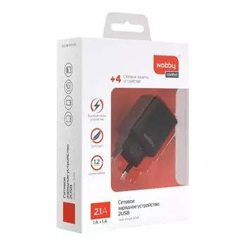 Сетевое зарядное устройство Nobby Comfort 010-001 черный 2xUSB, 2,1А (1/1А)