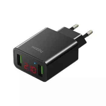 Сетевое зарядное устройство Nobby Comfort NBC-TC-21-20, черный 2xUSB, 2,1А, LED (V и А)