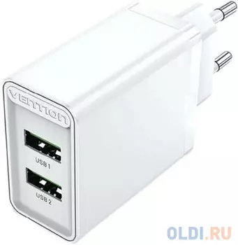Сетевое зарядное устройство Vention на 2 порта USB (A+A) QC 3.0 Белый