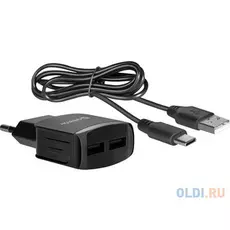 Сетевой адаптер Defender UPC-23 2xUSB,5V/2.1А кабель Type-C