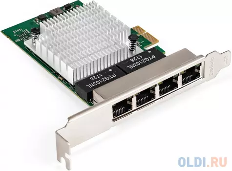 Сетевой адаптер ExeGate EXE-564 (PCI-E x1 v2.0, 4xRJ45, UTP 10/100/1000Mbps, Realtek Chipset RTL8111H+ASM1184e)