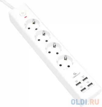 Сетевой фильтр Cablexpert Exnovo EXN-4-U4-W-2 2м. белый 4 розетки 4xUSB