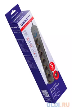Сетевой фильтр Ippon BK-6-EU-5-16-B, 5м, черный