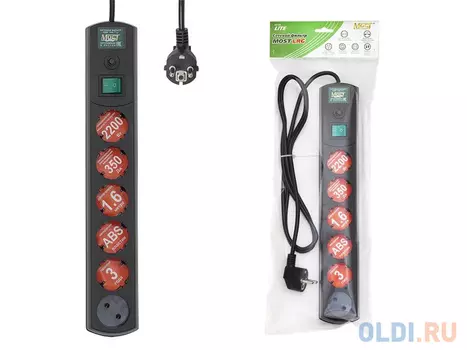 Сетевой фильтр MOST LRG 5 розеток 1.6 м черный