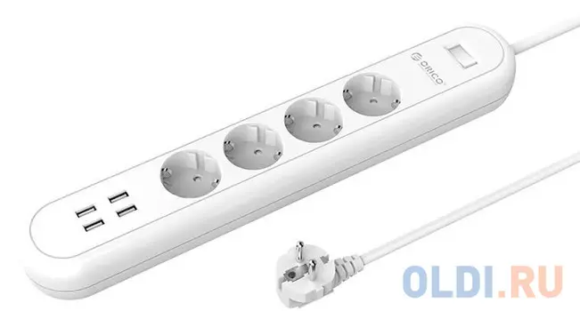 Сетевой фильтр Orico ODE-4A4U-WH 4 розетки 4xUSB 1.5 м