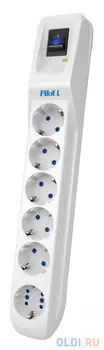 Сетевой фильтр Pilot L GP 6 розеток (5 евро + 1GP) 3 м/ Surge protector Pilot L GP 6 sockets (5 Euro + 1GP) 3 m white