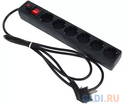 Сетевой фильтр UNIVersal ПВС 3*0,75 6гнезд 1,8м выключатель с индикацией, с/з, з/ш, черный