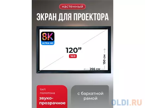 SGPSFR-266x150A Экран для проектора S'OK Zeus 266x150 на раме (80 мм), звукопрозрачный 8K