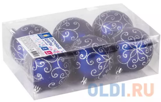 Шары елочные ЗОЛОТАЯ СКАЗКА, НАБОР 6 шт., пластик, 8 см, с серебристым рисунком, цвет синий, 590892
