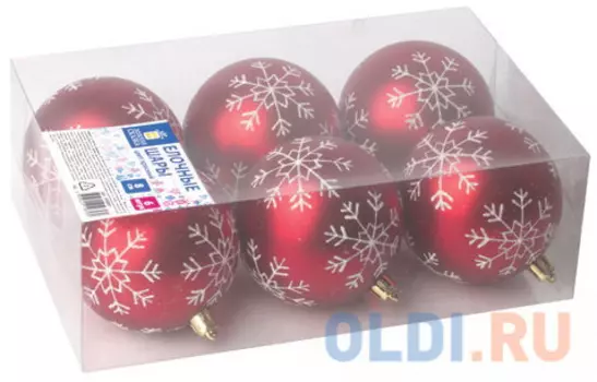 Шары елочные ЗОЛОТАЯ СКАЗКА, НАБОР 6 шт., пластик, 8 см, с белым рисунком, цвет красный, 590891