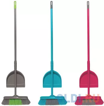 Щетка для уборки с черенком 110 см, комплект с совком, ширина 32 см, щетина 7 см, еврорезьба, YORK "Tandem", 82020