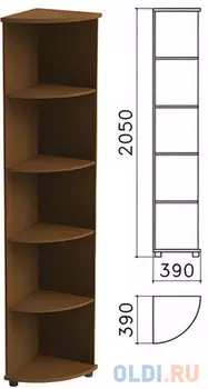 Шкаф (стеллаж) угловой "Монолит", 390х390х2050 мм, 4 полки, цвет орех гварнери, УМ46.3