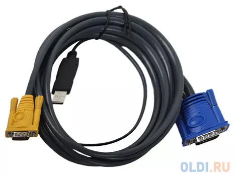 Шнур, мон+клав+мышь USB, SPHD15=>HD DB15+USB A-Тип, Male-2xMale, 8+4 проводов, опрессованный, 3 метр., черный, (с поддержкой KVM PS/2) (2L-5203U