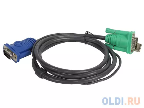 Шнур, мон+клав+мышь USB, SPHD15=HD DB15+USB A-Тип ATEN (2L-5201U) Male-2xMale, 8+4 проводов, опрессованный, 1.2 метр., черный