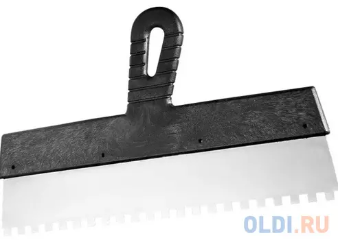 Шпатель из нержавеющей стали, 450 мм, зуб 6х6 мм, пластмассовая ручка// Сибртех