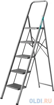 СИБИН c широкими обрезиненными ступенями, 5 ступени, 118 см, стальная, стремянка (38807-05)