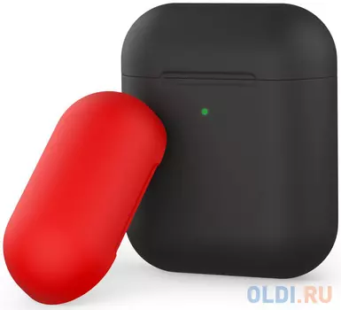 Силиконовый чехол для AirPods, двухцветный (черный/красный), Deppa