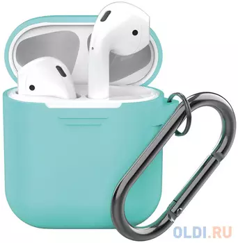 Силиконовый чехол для AirPods, карабин, ремешок, мятный, Deppa