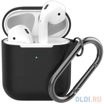 Силиконовый чехол для AirPods, карабин, ремешок, черный, Deppa