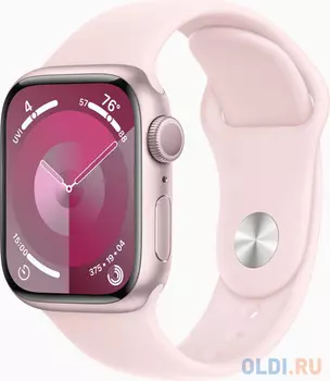 Смарт-часы Apple Watch Series 9 A2978 41мм OLED корп.розовый Sport Band рем.светло-розовый разм.брасл.:S/M (MR933LL/A)