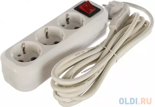 Smartbuy Удлинитель, 3 гнезда 3 метра 16А/3,5кВт с выкл. и заземлением ПВС 3х1,0 SBE-16-3-03-ZS