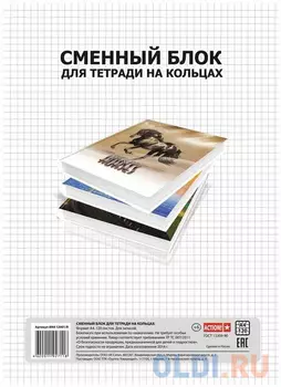 Сменный блок для тетрадей Action! AN4 12001/R 120 листов клетка кольца
