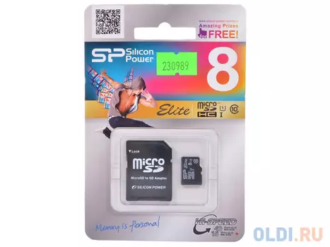 Карта памяти MicroSDHC 8GB Silicon Power Class10 Elite UHS-1 + 1 Adapter (SP008GBSTHBU1V10-SP)