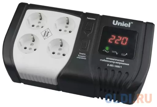 Стабилизатор напряжения Uniel U-ARS-1000/1 4 розетки черный