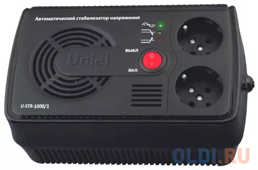 Стабилизатор напряжения Uniel U-STR-1000/1 2 розетки черный