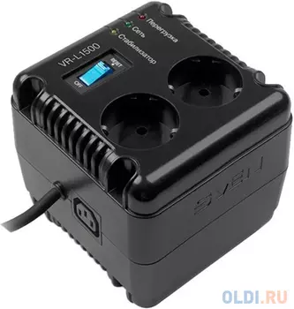 Stabilizer SVEN VR-L1500, Relay, 500W, 184-285v, 2 euro outlets, 1 розетка ІЕС 320, black, 124 ? 119 ? 124mm, 2.09kg.