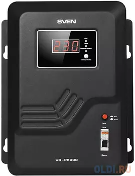 Stabilizer SVEN VR-P 5000, Relay, 5000VA, 3300W, 140-275v, output terminals, black, 350 ? 285 ? 160mm, 9.51kg.