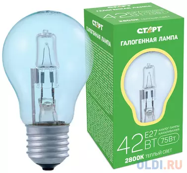 СТАРТ (4607175857505) Галогенная лампа. Теплый свет. Колба - груша.ГЛН Б 42Вт Е27 --10/50 (В)