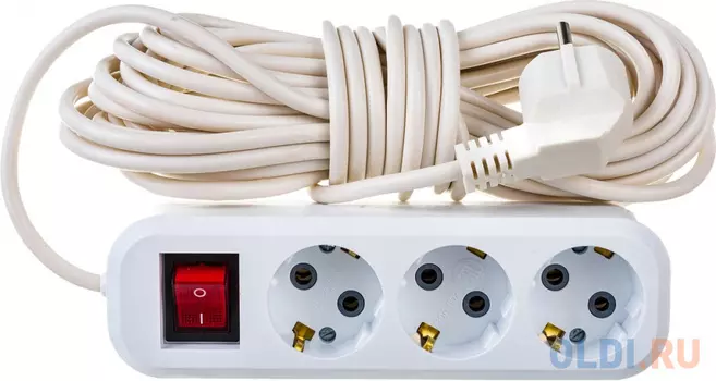 STEKKER STTEKER Удлинитель 3-местный с/з с выключ., 3x0,75мм2, 10м, 10А, У10А-002, белый HM03-31-10