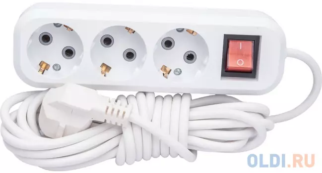 STEKKER STTEKER Удлинитель 3-местный с/з с выключ., 3x0,75мм2, 5м, 10А, У10А-002, белый HM03-31-05