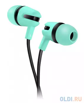 Стереонаушник с микрофоном, плоский кабель 1,2 м, зелены