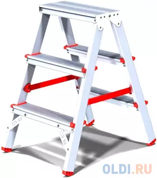 Стремянка НОВАЯ ВЫСОТА 3120203 NV300 двухсторонняя 3ступени алюминий 2секц 160х160мм 225кг