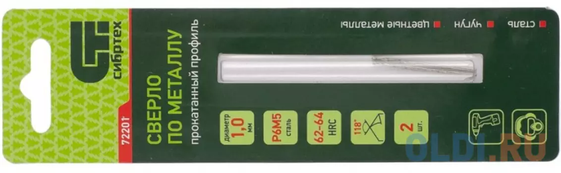 Сверло по металлу, 1,0 мм, Р6М5, 2 шт// Сибртех