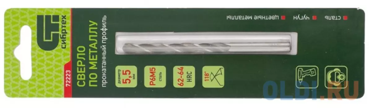 Сверло по металлу, 5,5 мм, Р6М5// Сибртех