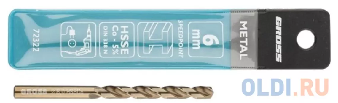 Сверло спиральное по металлу, 6,0 мм, HSS-Co// Gross