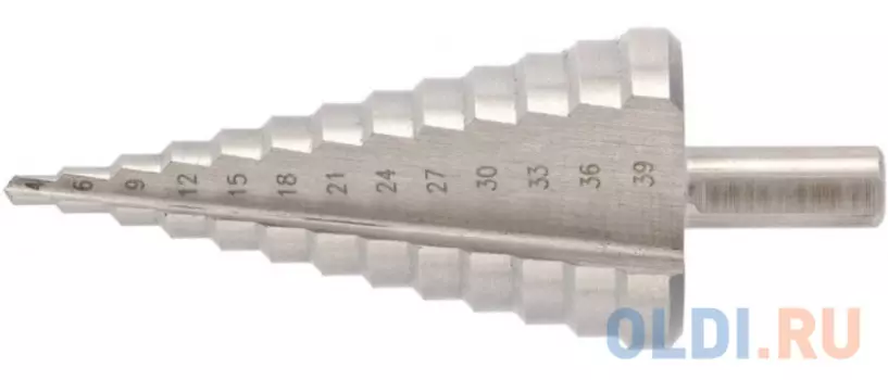 Сверло ступенчатое, 4-6-9-12-15-18-21-24-27-30-33-36-39мм, Р6М5, трехгр. хвостовик// Барс