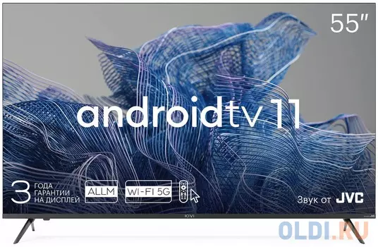 Телевизор 55" Kivi 55U750NB черный 3840x2160 60 Гц Wi-Fi Smart TV 4 х HDMI 2 х USB RJ-45 Bluetooth