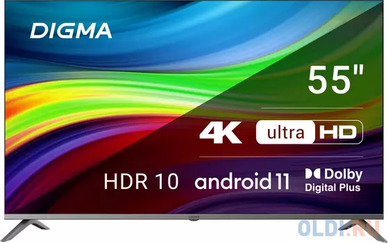 Телевизор LED Digma 55" DM-LED55UBB41 Android TV Frameless Metal темно-серебристый/серебристый 4K Ultra HD 60Hz DVB-T DVB-T2 DVB-C DVB-S DVB-S2 U
