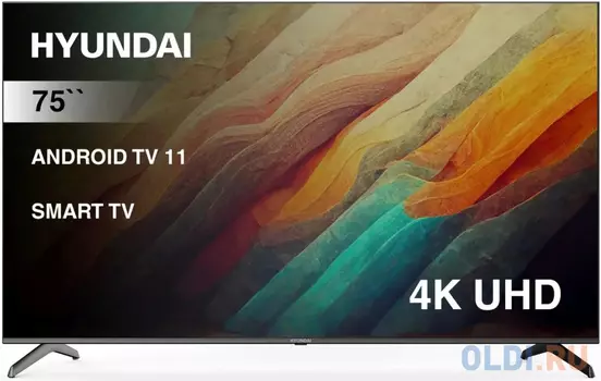Телевизор LED Hyundai 75" H-LED75BU7006 Android TV Frameless черный 4K Ultra HD 60Hz DVB-T DVB-T2 DVB-C DVB-S DVB-S2 USB WiFi Smart TV