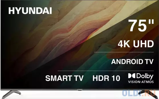 Телевизор LED Hyundai 75" H-LED75BU7009 Android TV Frameless черный 4K Ultra HD 60Hz DVB-T DVB-T2 DVB-C DVB-S DVB-S2 USB WiFi Smart TV
